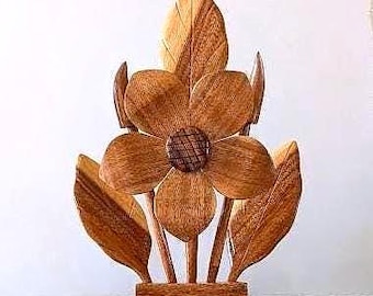 Ramo/arreglo floral de madera de estilo moderno de mediados de siglo, centro de mesa decorativo vintage