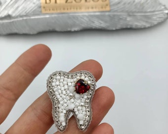 Handmade Tooth Brooch Dental Pin Gift For Her heart crystal