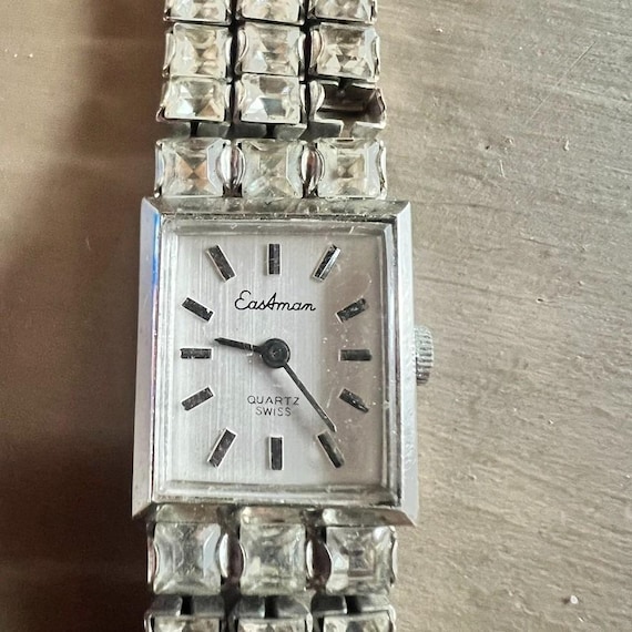 Vintage Eastman Swiss Quartz Watch Silver Rhinestones Tennis  display picture 1