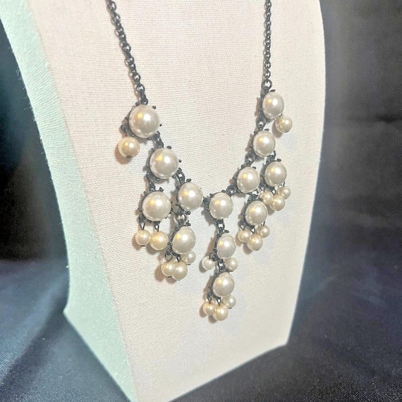 Unsigned Statement Bib Necklace with Cascading Fa… - image 3