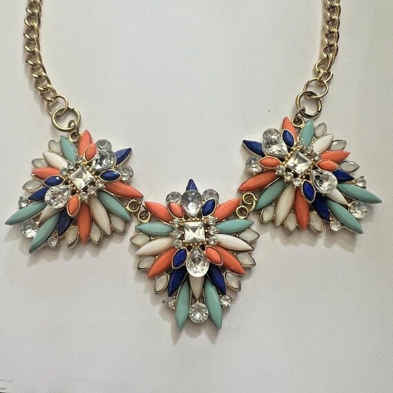 Y2K Color Pop Statement Bib Necklace Floral Rhine… - image 8