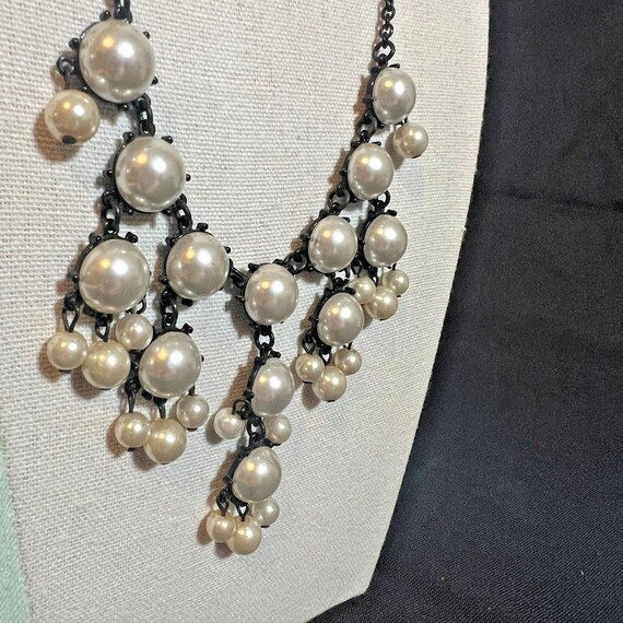 Unsigned Statement Bib Necklace with Cascading Fa… - image 6