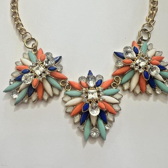 Y2K Color Pop Statement Bib Necklace Floral Rhine… - image 2