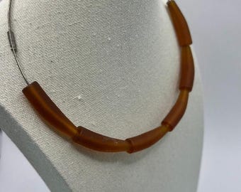 Vintage Murano Glas Choker Halskette Marina Susanna Sent Amber Frosted Tubes Italienisches Kunst Glas Minimalist Modernist Schmuck erweiterbar Italien