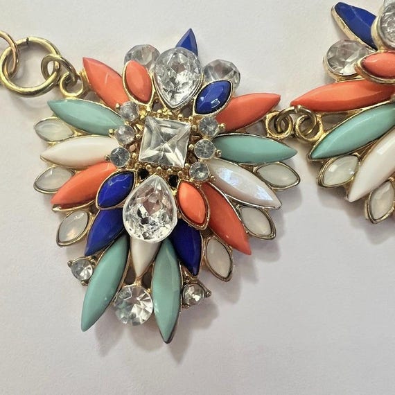 Y2K Color Pop Statement Bib Necklace Floral Rhine… - image 6