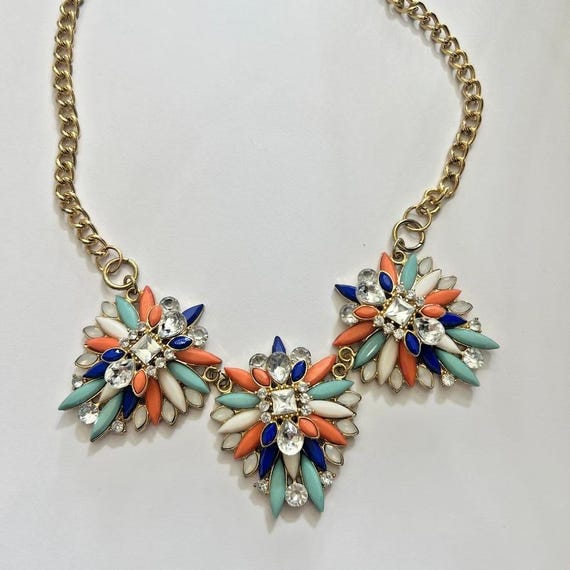 Y2K Color Pop Statement Bib Necklace Floral Rhine… - image 5