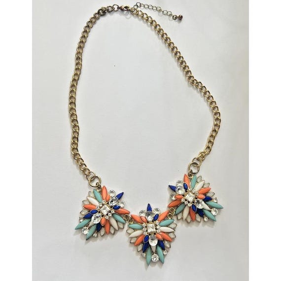 Y2K Color Pop Statement Bib Necklace Floral Rhine… - image 1