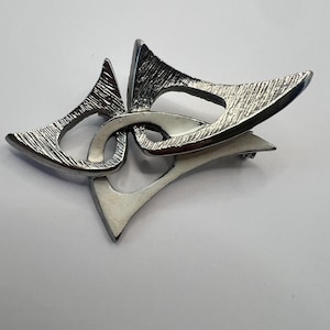 Vintage Coro Brooch Cream Enamel Silver Tone Abstract Modernist Pin Mid Century Modern Geometric Jewelry 1960s Statement Lapel Brooch MCM