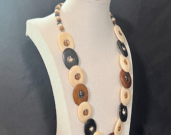 Collana vintage in osso bovino e corno - Perline grosse in stile tribale da 23" in tonalità neutre e terrose, gioielli artigianali Boho
