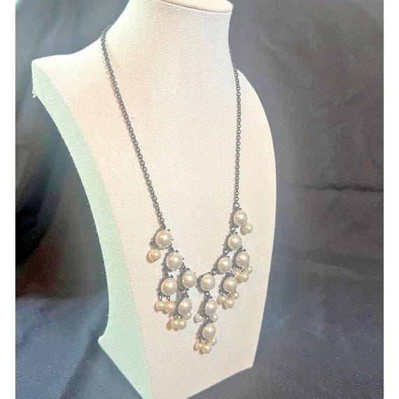 Unsigned Statement Bib Necklace with Cascading Fa… - image 2