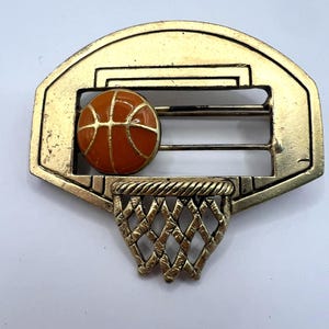 Vintage Basketball Brooch Gold Tone Hoop Orange Ball Pin 80s 90s Sports Jewelry Retro Sports Fan Gift Coach Gift Idea