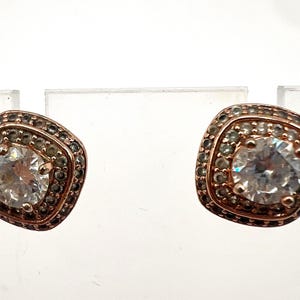 Rose Gold Tone Cushion Halo CZ Stud Earrings Sparkle Pave Halo Bridal Jewelry Glam Elegant Posts Cubic Zirconia Classic Romantic PD