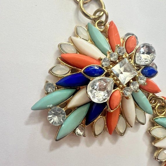 Y2K Color Pop Statement Bib Necklace Floral Rhine… - image 3