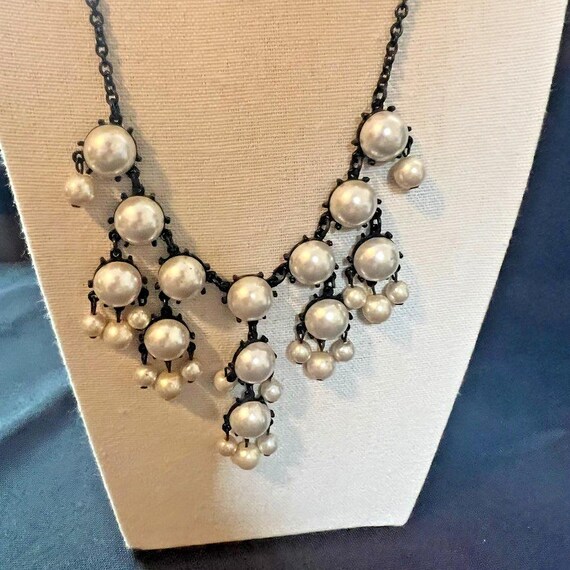 Unsigned Statement Bib Necklace with Cascading Fa… - image 4