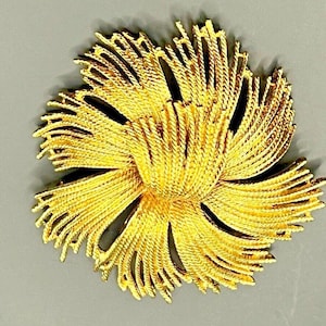 Vintage Monet Cordelia Brooch  Gold-Plated Floral Pin with Rope Texture Petals  1970s Statement Jewelry
