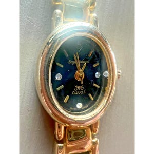 Sergio Valente Women\'s Watch Gold Tone Oval Black Dial Crystal Japan Mov\'t Dress Vintage Sergio Valente Women main image 4