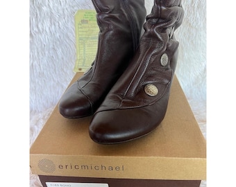 Eric Michael Soho Brown Leather Ankle Boots Slouch Button EU 39 Boho Lagenlook