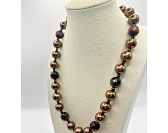 Vintage Italy Torsade Necklace Bronze Beaded Necklace Statement