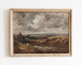 Cow landscape, Antique painting, Landscape wall art, PRINTABLE art