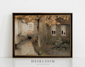 English Cottage Art | Vintage Fall Landscape Print | MAILED | Canal at Dusk