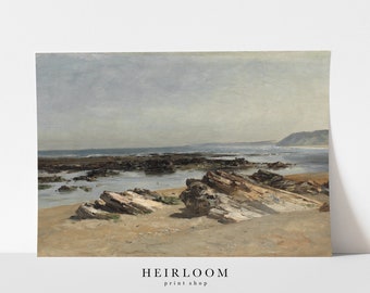 Vintage Seaside Painting | Coastal Painting Print | Seascape ART PRINTS | Rocky Shore