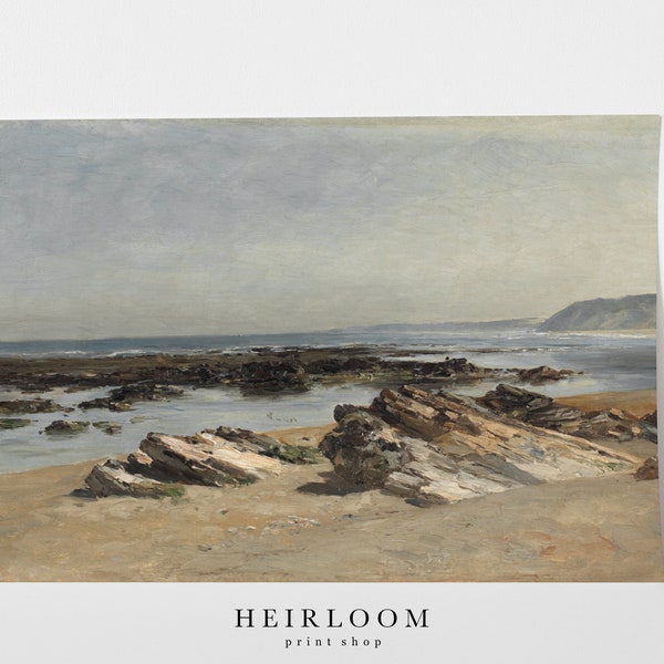 Vintage Seaside Painting | Coastal Painting Print | Seascape ART PRINTS | Rocky Shore