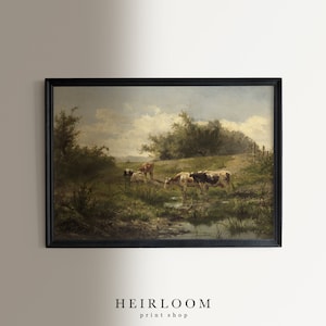 Cow Painting Cow Print Farm Animals Vintage Art FINE ART PRINTS Pond image 3