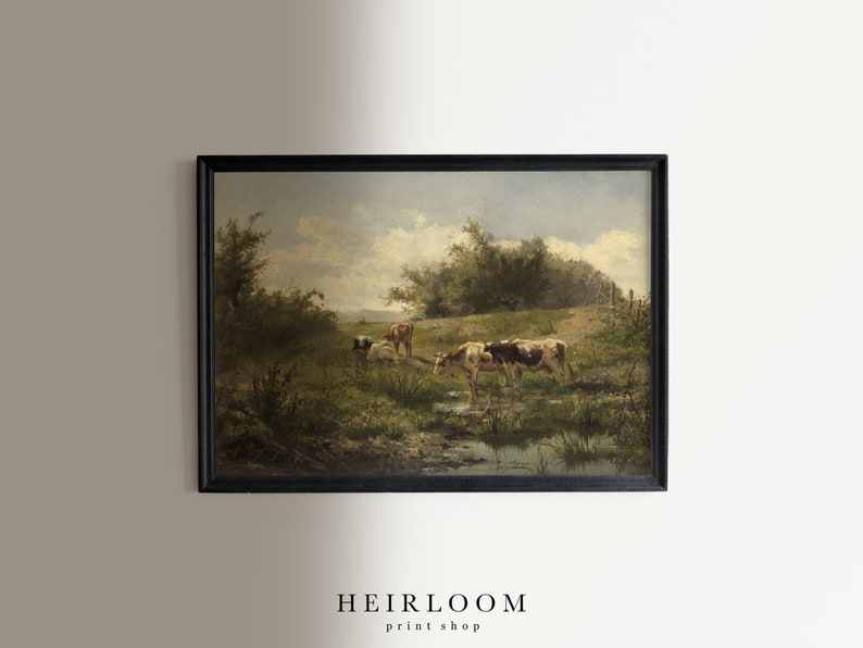 Cow Painting Cow Print Farm Animals Vintage Art FINE ART PRINTS Pond image 3