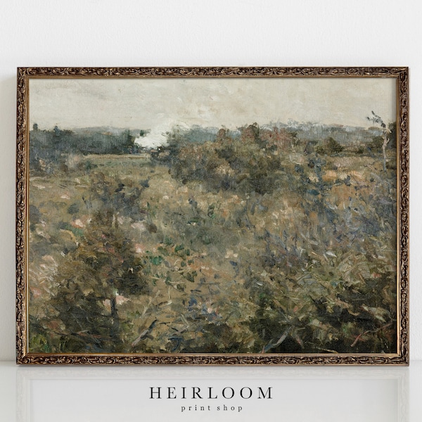 Country Landscape | Antique Painting | Train Painting | FINE ART PRINT | Train and Field