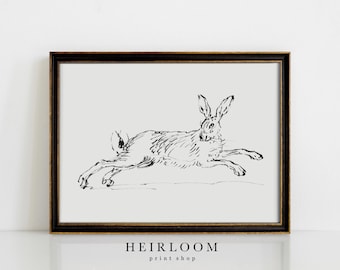 Rabbit Drawing | Bunny Artwork | Vintage Drawing | Spring ART PRINTS | Leap