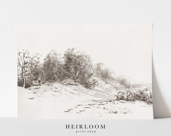 Impresión de paisaje / Dibujo / Boceto vintage / IMPRESIONES DE ARTE / Pincel