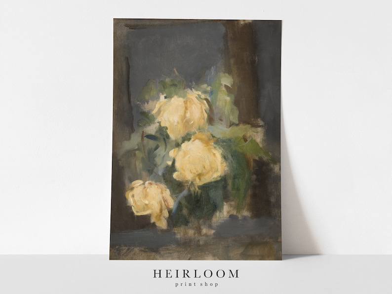 Yellow Flower Painting Rose Art Print FINE ART PRINTS French Country Art Golden image 1