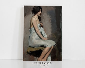 Antique Painting of a Woman | Bathroom Wall Art | Washroom Print | Seated Woman