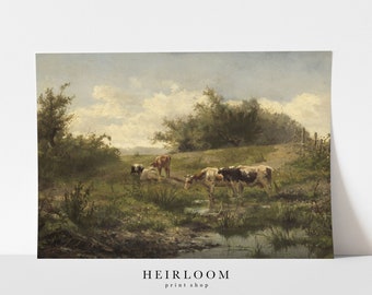 Cow Painting | Cow Print | Farm Animals | Vintage Art | FINE ART PRINTS | Pond