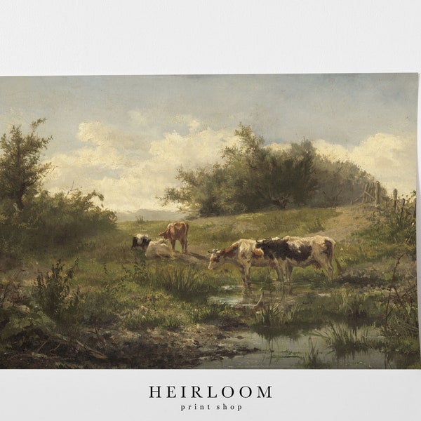 Cow Painting | Cow Print | Farm Animals | Vintage Art | FINE ART PRINTS | Pond