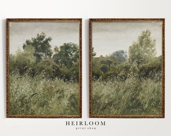 French Country ART PRINTS | Vintage Above Bed Set | Heirloom Prints | Oat Field Split