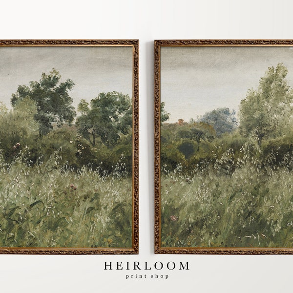 French Country ART PRINTS | Vintage Above Bed Set | Heirloom Prints | Oat Field Split