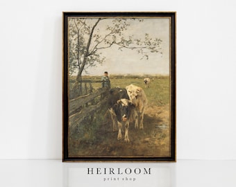 Antique Cow Painting | Farmhouse Wall Art | Vintage Prints | Farm Painting | FINE ART PRINTS | Farmer