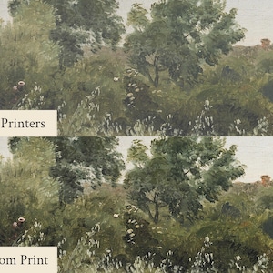 May include: A landscape painting featuring lush green trees and foliage, with a small building visible in the distance. The text "Other Printers" and "Heirloom Print" are displayed in white rectangles at the bottom.