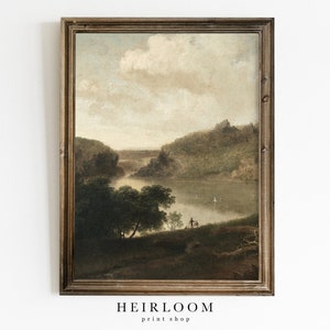 Dunkle Landschaft DRUCKBARE KUNST | Vertikale Malerei | Vintage Digitaldrucke | Seeblick II