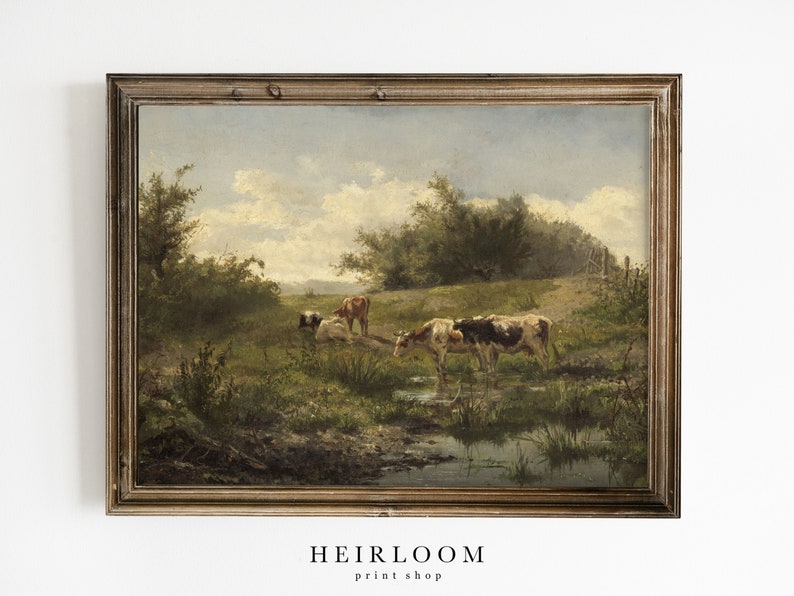 Cow Painting Cow Print Farm Animals Vintage Art FINE ART PRINTS Pond image 6