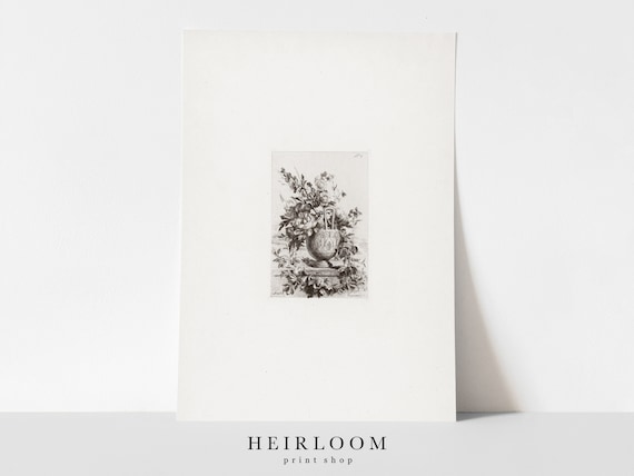 Vase Flower Art | Flower Etching Print | Etching Flower | Vintage Drawing | ART PRINTS | Garden Vase