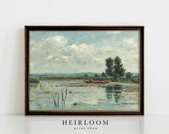 Fishing Decor | Vintage Landscape Painting | Nautical Decor | ART PRINTS | Early Morn
