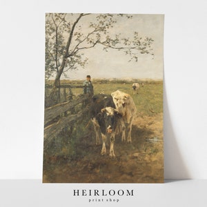 Antique Cow Painting | Farmhouse Wall Art | Vintage Prints | Farm Painting | FINE ART PRINTS | Farmer