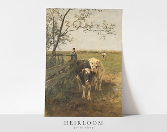 Antique Cow Painting | Farmhouse Wall Art | Vintage Prints | Farm Painting | FINE ART PRINTS | Farmer