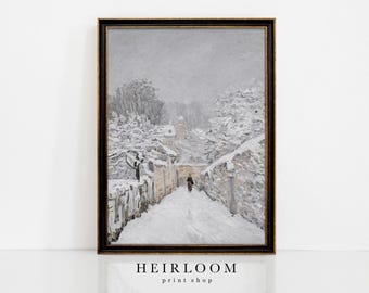 Winterlandschaft | Bauernhaus Wand Kunst | Vertikaler Druck | VERSANDTE KUNST | Dorf Frost