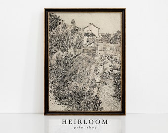 Garden Drawing | Van Gogh Etching | Vintage Drawing ART PRINTS | Flower Garden