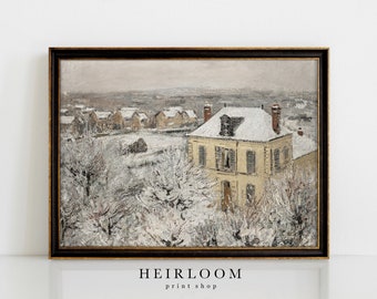 Winter House Print | French Painting Print | Snow Scene Wall Decor | House Winter