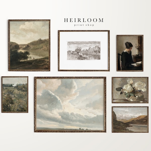 Vintage Gallery Wall Set | Rustic Artwork | Canvas | Heirloom ART PRINTS | Gallery Seven