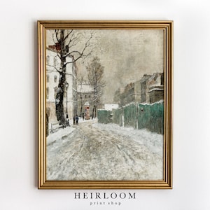 Antique Winter Art | Neutral Christmas Prints | Snowy City | MAILED PRINTS | Back Street